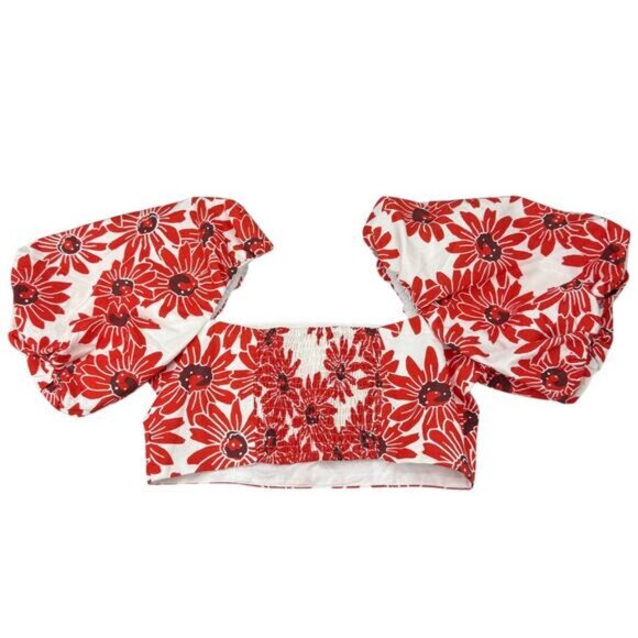 NWT MANGO Daisy Floral Puff Sleeve Cotton Crop Top Size Small - Picture 5 of 5